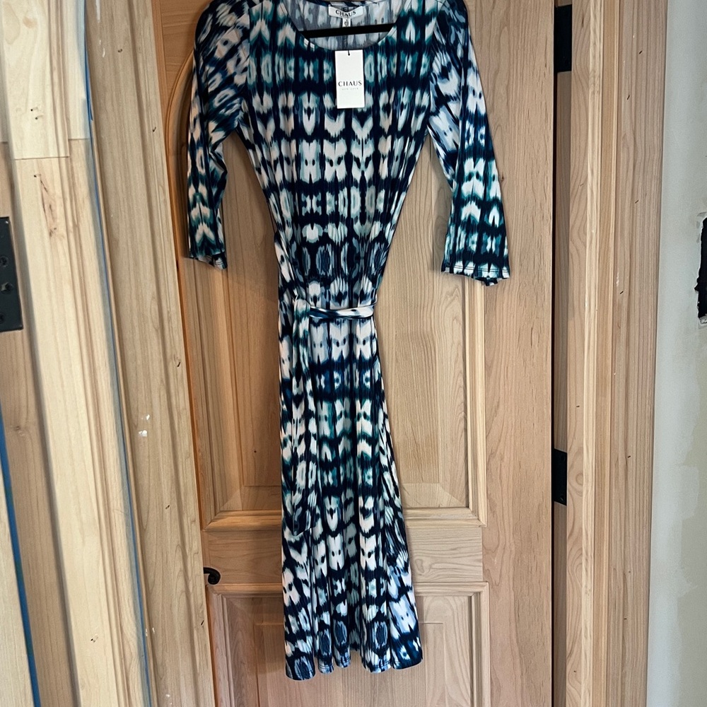 Chaus Teal and White Patterned Dress